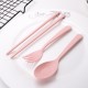 Cross -border Creative Wheat Straw Tableware Set Kitchen Chopsticks Fork Spoon Three -Piece Chopstick Fork Travel Box