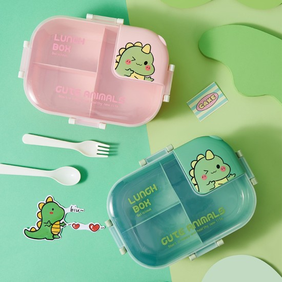 Big Heart Dinosaur Bento Box Creative Restangular Cute Cartoon Cartoon Portable Box (بما في ذلك Spoon Fork)