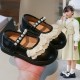 2024 الربيع والخريف الجديد فتاة الجلود أحذية كورية من The Little Girl Bow Pearl Princess Shoes Forefor