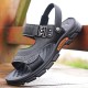 Sandals Men's 2024 New Leather Sleign Seal Beach في الصيف ، أبي ، غير سرقط ، يرتدي ملابس رمال مزدوجة المقاومة