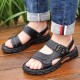 Sandals Men's 2024 New Leather Sleign Seal Beach في الصيف ، أبي ، غير سرقط ، يرتدي ملابس رمال مزدوجة المقاومة